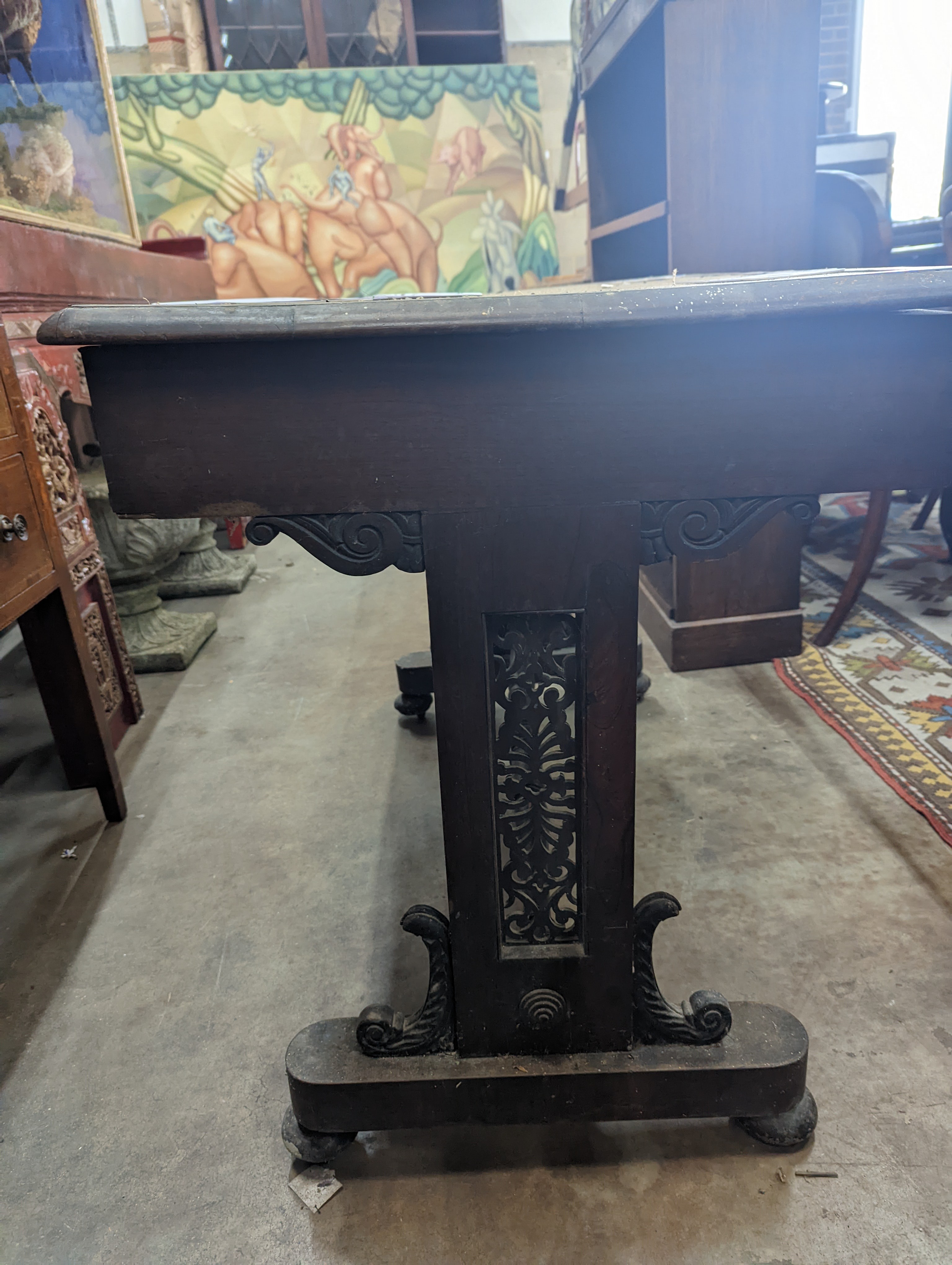 A Regency rosewood rectangular writing table, width 99cm, depth 60cm, height 74cm